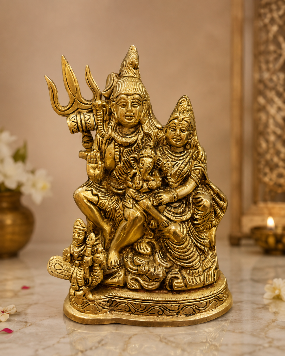 Handcrafted Brass Shiva Parvati Ganesha Idol