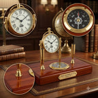 Premium Brass Desk Clock with Compass & Pen Holder