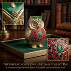 Handcrafted Decorative Owl Box with Green & Red Embellishments