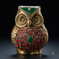 Handcrafted Decorative Owl Box with Green & Red Embellishments