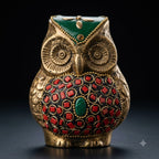 Handcrafted Decorative Owl Box with Green & Red Embellishments