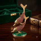 Handcrafted Brass Fish Sculpture with Red Embellishments & Green Decorative Base