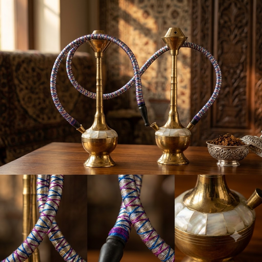 Handcrafted Brass Hookah Set with Traditional Design