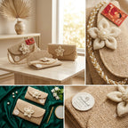 Handcrafted Jute Potli & Clutch Gift Set with Pearl Flower Embellishment