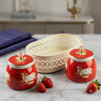 Red Decorative Storage Jars with Cow Print Design