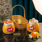 Yellow Decorative Storage Jars with Cow Print Design