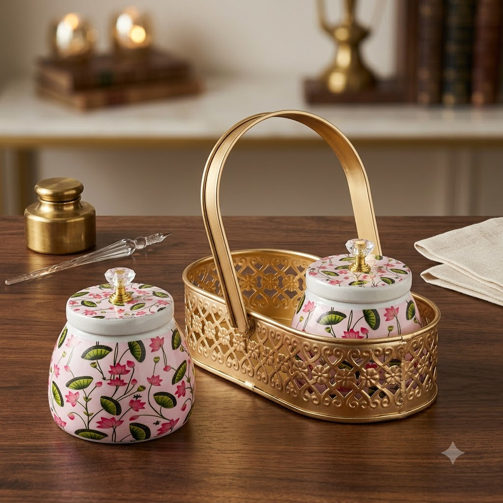 Pink Decorative Storage Jars with Cow Print Design