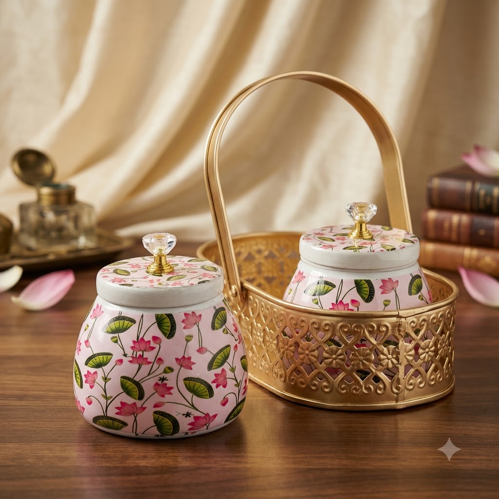 Pink Decorative Storage Jars with Cow Print Design