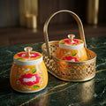 Yellow Decorative Storage Jars with Cow Print Design