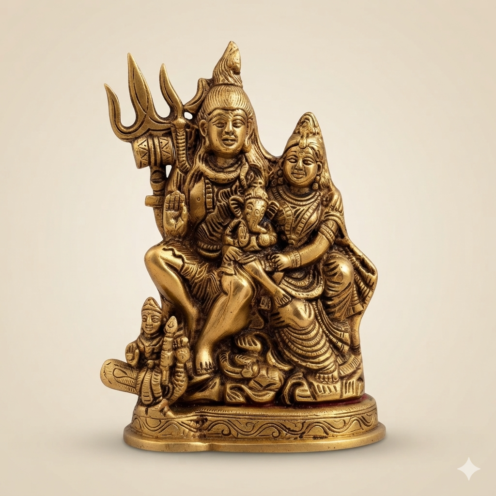 Handcrafted Brass Shiva Parvati Ganesha Idol