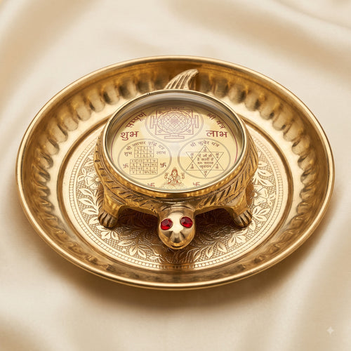 Brass Vastu Kachhua Tortoise with Decorative Pooja Thali
