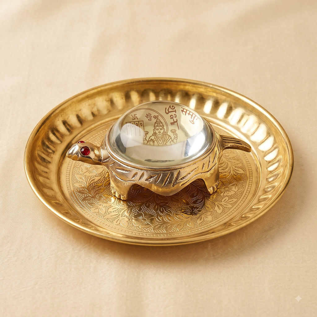 Brass Vastu Kachhua Tortoise with Decorative Pooja Thali