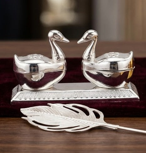 Premium Decorative Duck Kumkum Holder Set with Wooden Box