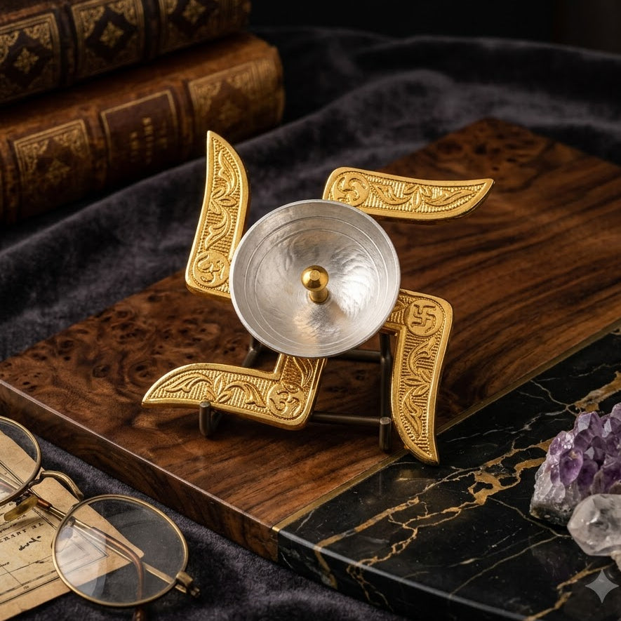 Premium Silver Plated Akhand Diya with Decorative Four-Petal Stand